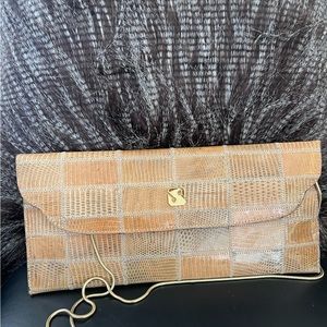 VINTAGE SANES BROWN SNAKESKIN SHOULDER CLUTCH BAG HANDBAG
CHAIN STRAP